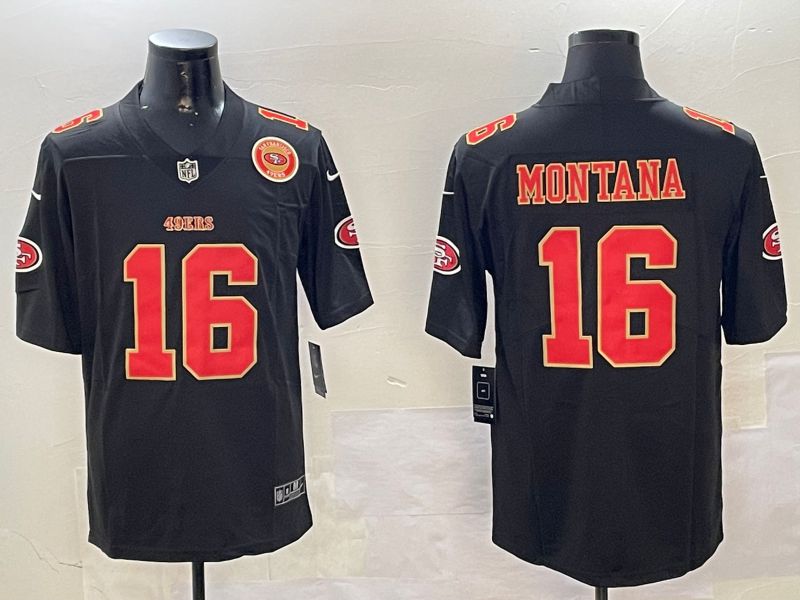 Men San Francisco 49ers 16 Montana Black Second generation 2024 Nike Limited NFL Jersey style 01085